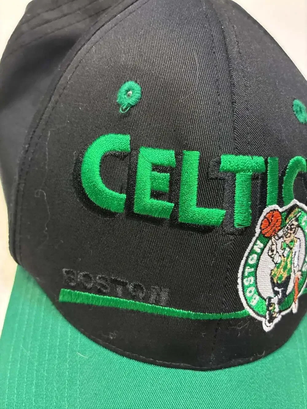 Vintage Boston Celtics Twins Enterprise Embroidered Spellout Snapback Hat